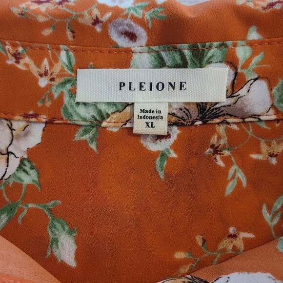 Pleione Floral Chiffon Button Up Blouse Top Feminine Relaxed Orange White XL - Picture 5 of 8